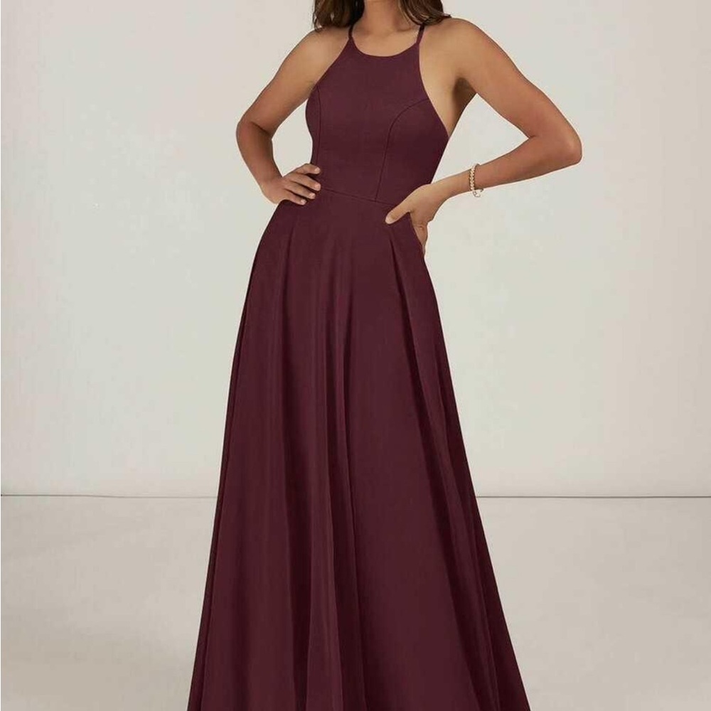 Azazie Burgundy Halter Maxi Dress
